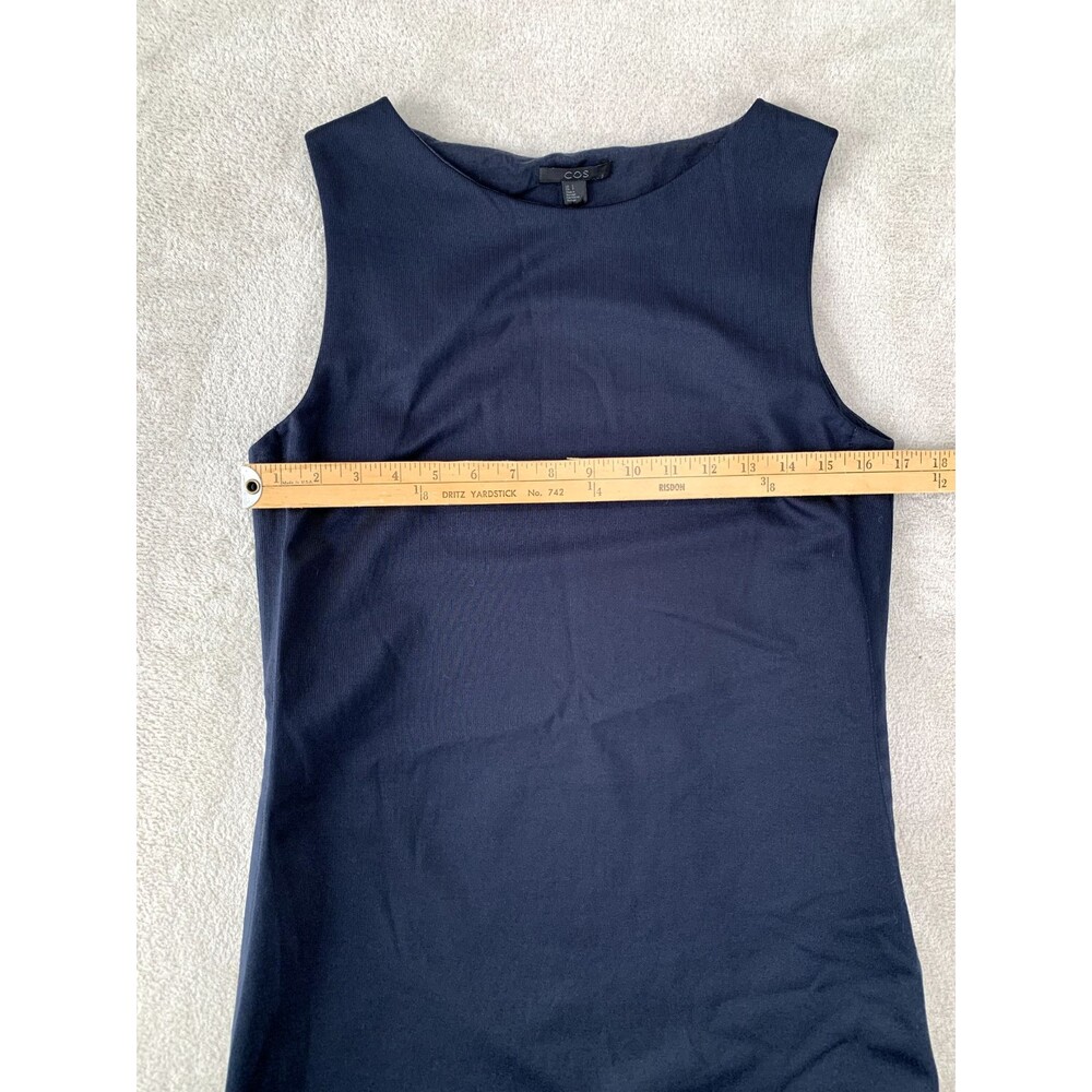 COS Navy Shift Dress Small Sleeveless Minimalist Zipper Detail Modern Workwear - Picture 5 of 10